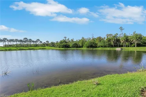 a view of a lake with a city view