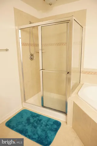 a bathroom with a shower and a bath tub