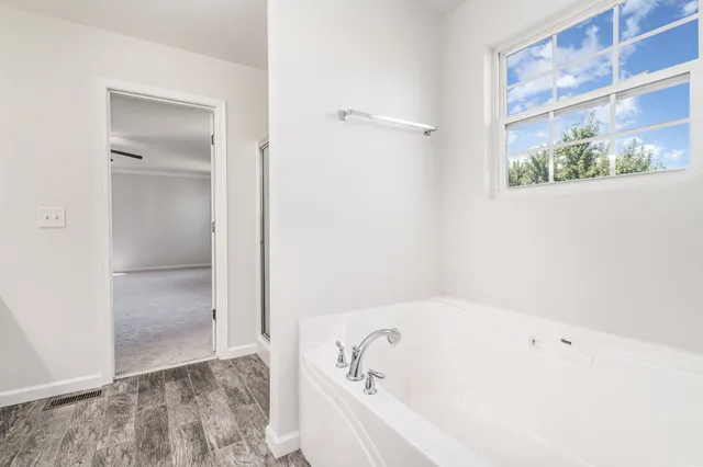 a bathroom with a bathtub