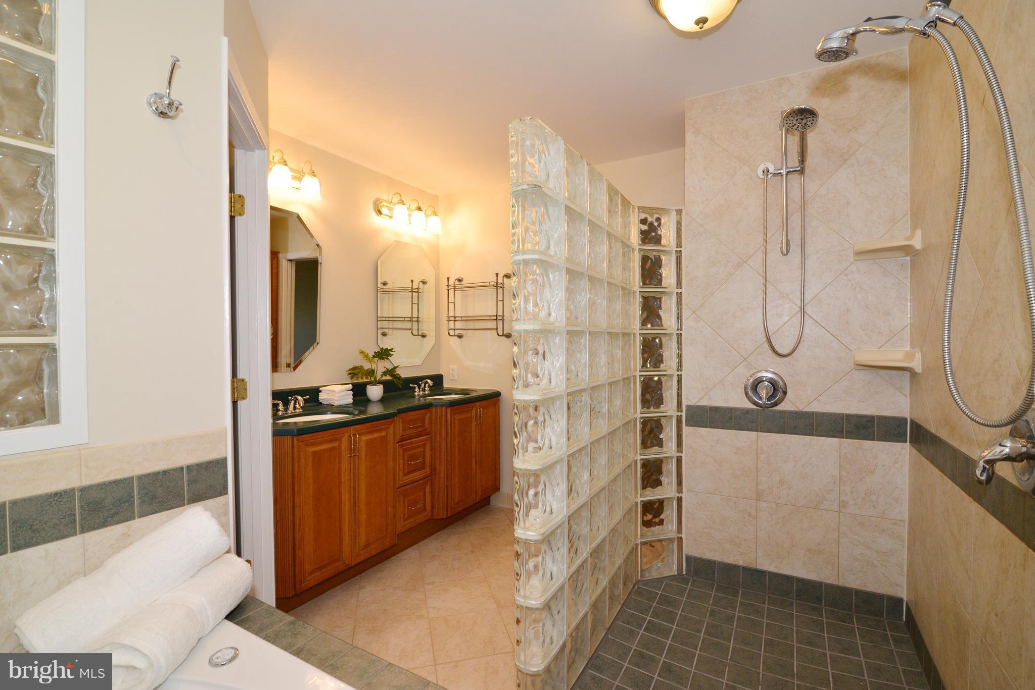 2203 Spinnaker Court Reston, VA 20191 - Photo 18 of 30 a bathroom with a granite countertop shower a sink and a mirror