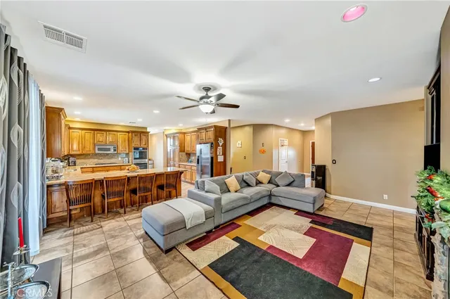 a large kitchen with lot of counter top space