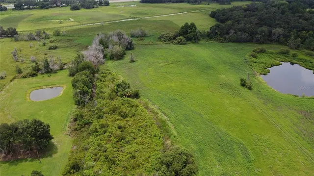 a aerial view of a house with a yard