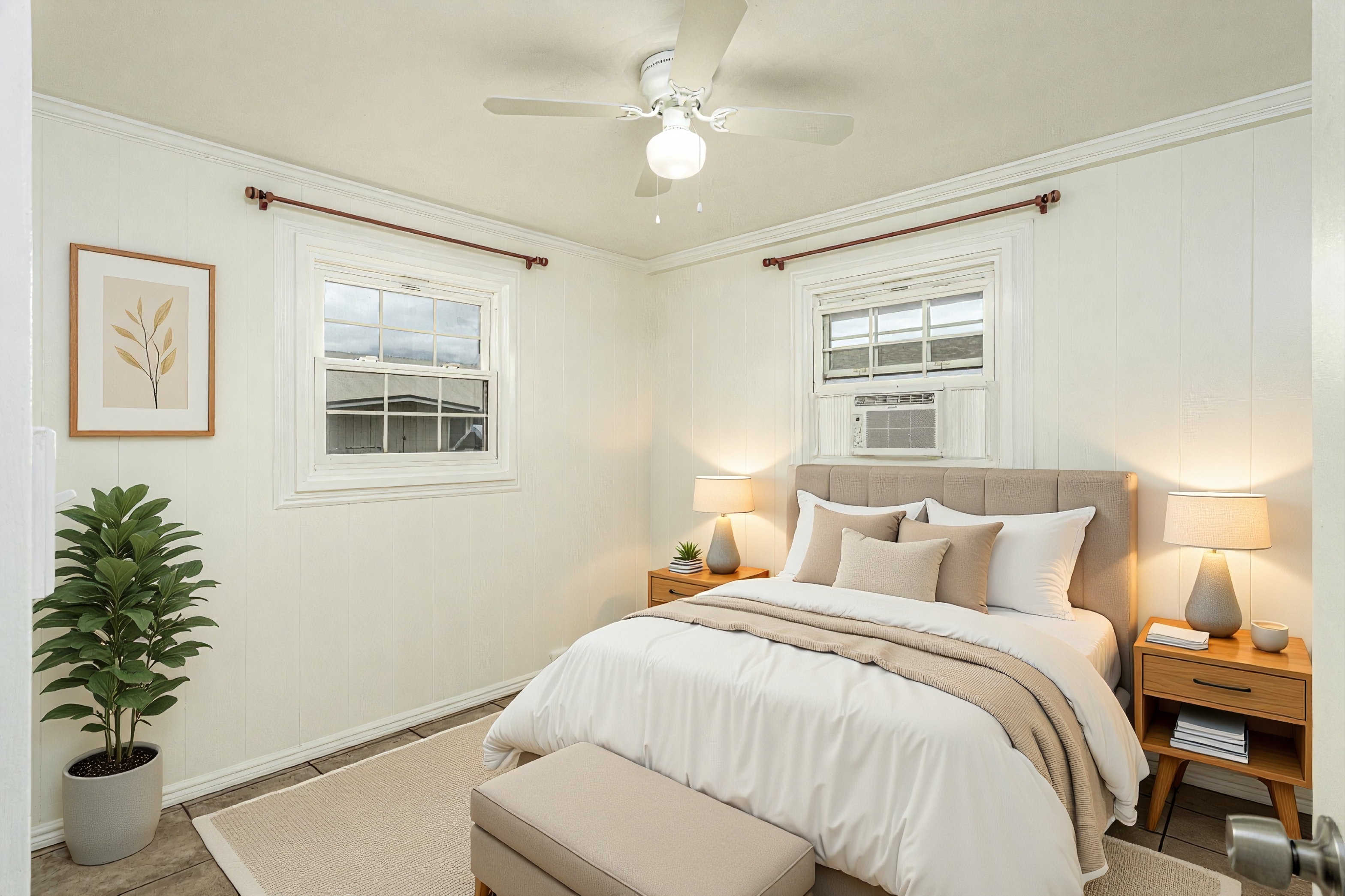 4580 Mamane Street Kapaa, HI 96746 - Photo 14 of 30 a bedroom with a bed and a potted plant