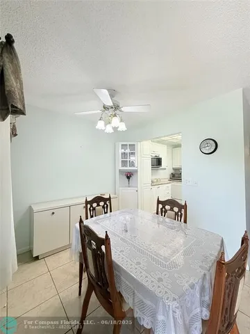 a view of a dining room and furniture