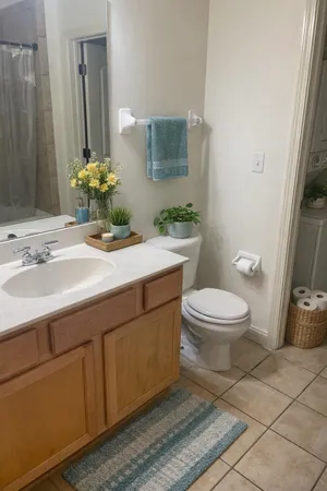 a bathroom with a sink a toilet and mirror