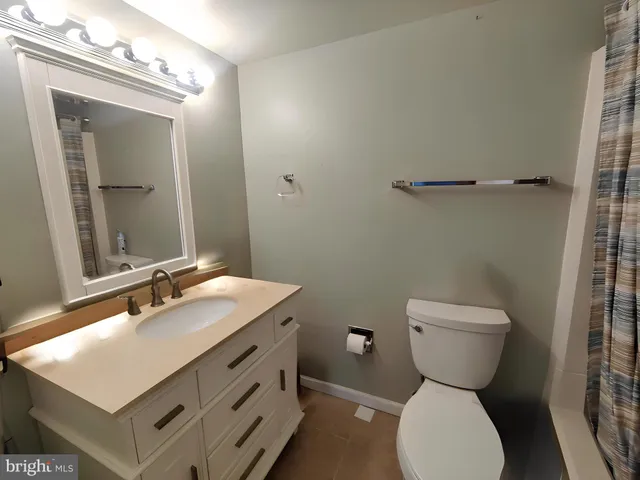 a bathroom with a sink toilet and mirror