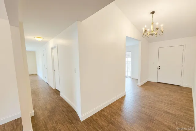 a view of a chandelier in a room
