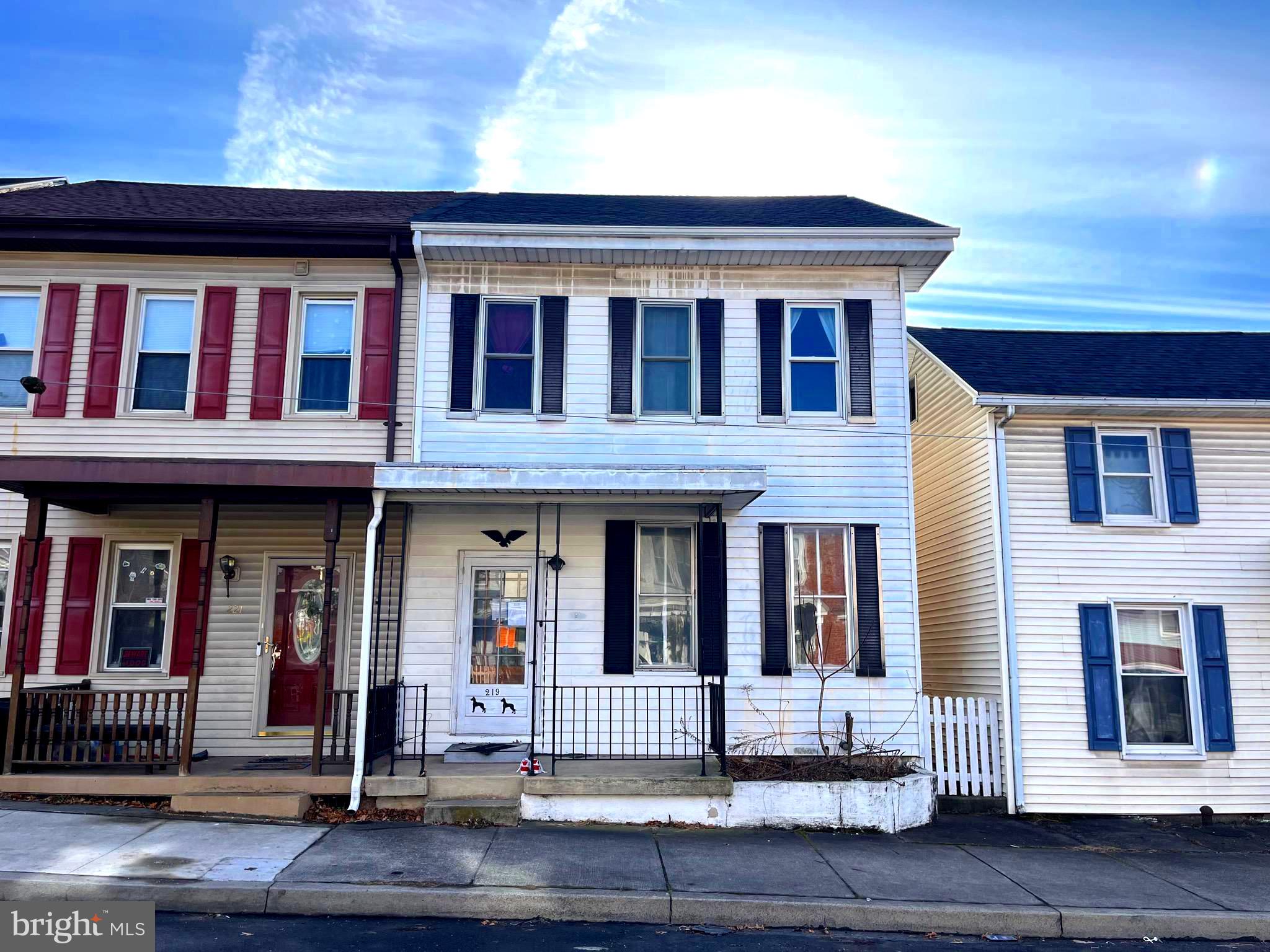 a front view of residential houses
