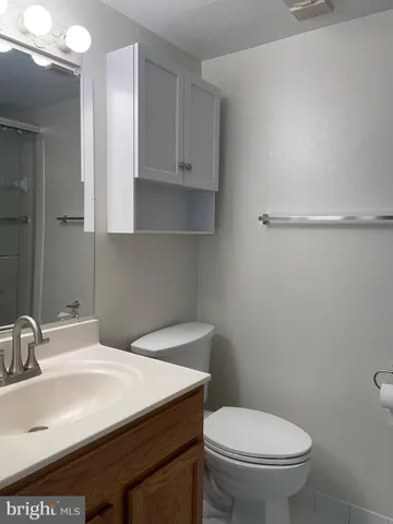 a bathroom with a sink a toilet and a mirror