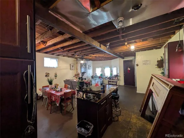 a view of a garage with furniture