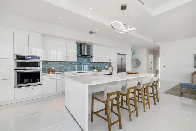 a kitchen with a sink and a potted plant