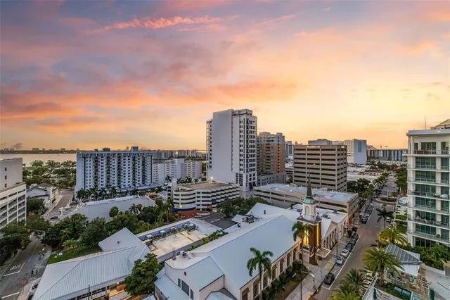 a view of a city from a balcony