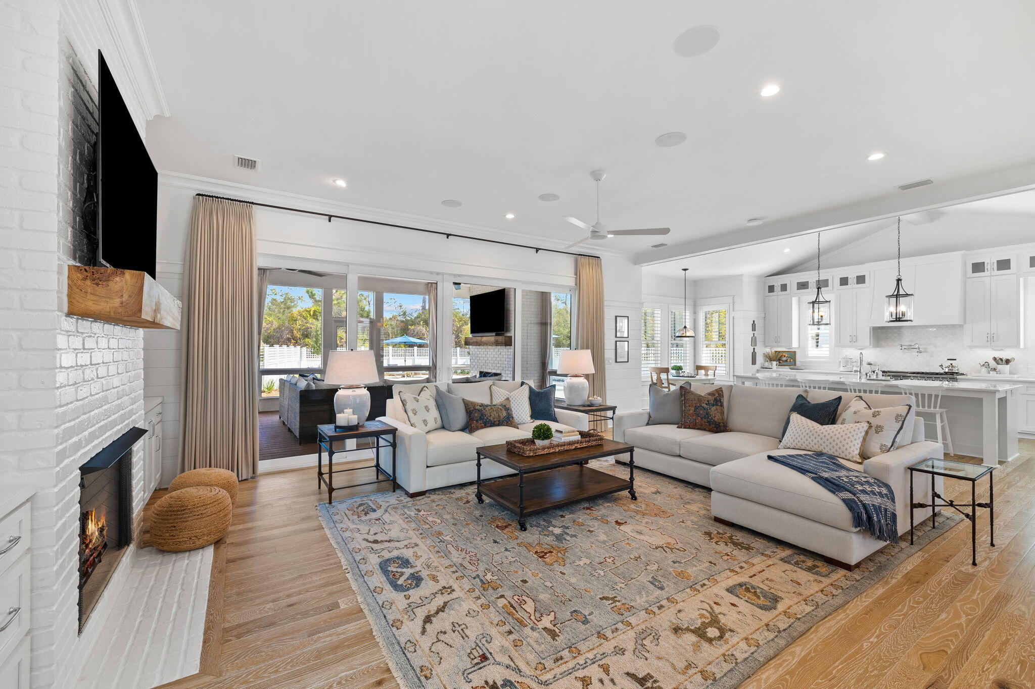 201 Needle Cast Ln Inlet Beach Inlet Beach, FL 32461 - Photo 26 of 92 a living room with furniture wooden floor and a fireplace