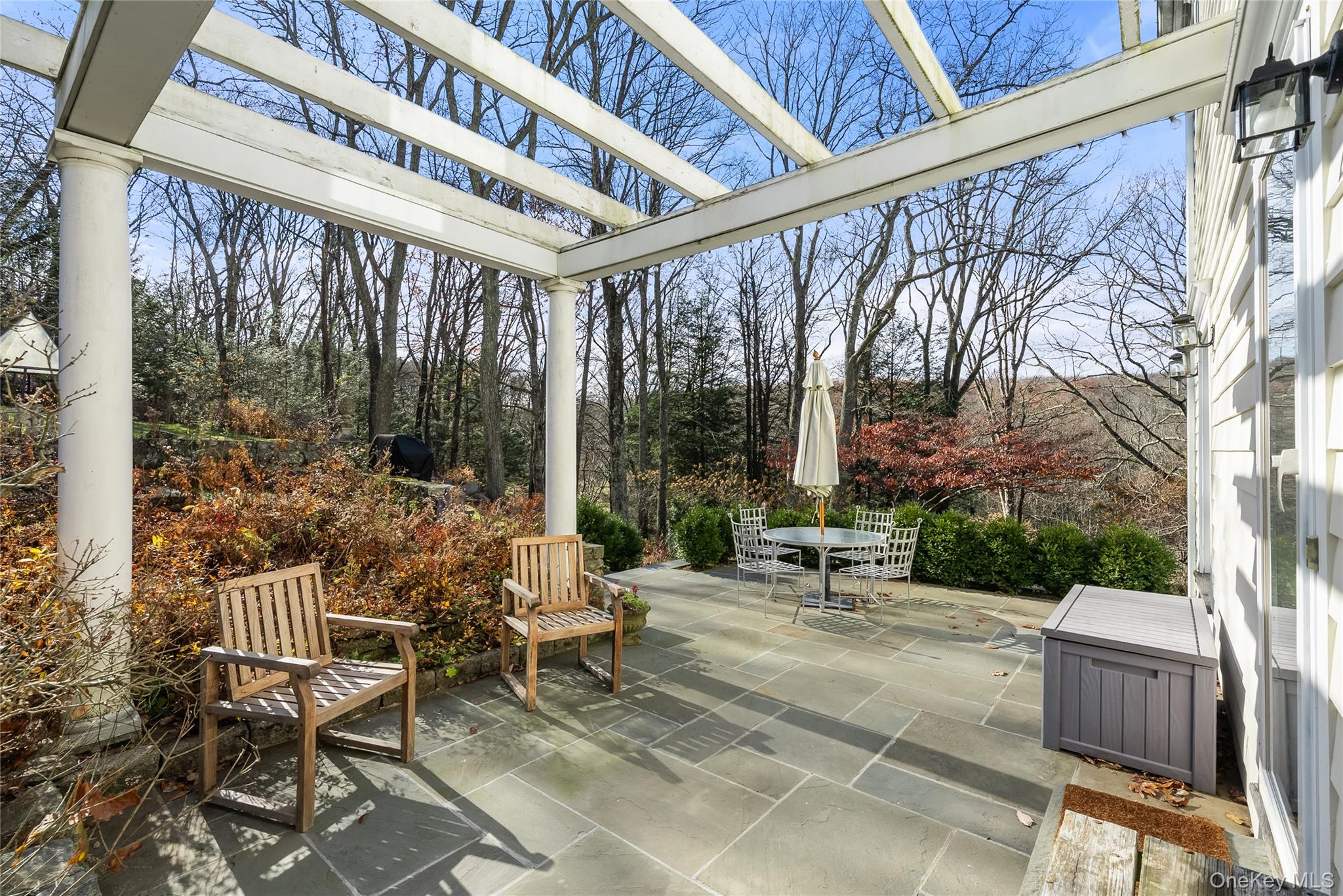 448 Long Ridge Road Pound Ridge, NY 10576 - Photo 45 of 49 View of patio with outdoor dining space and a pergola
