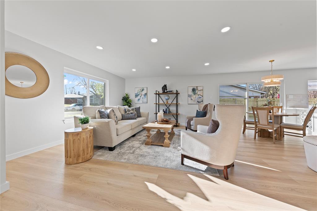 3121 Wayfarer Road Bedford, TX 76021 - Photo 7 of 32 Living room with light wood-style floors and recessed lighting