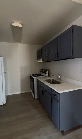 a kitchen with a sink cabinets and stainless steel appliances
