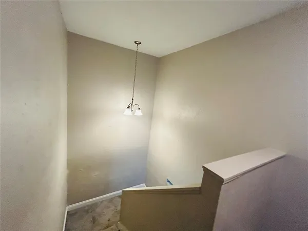 an empty room with a workbench