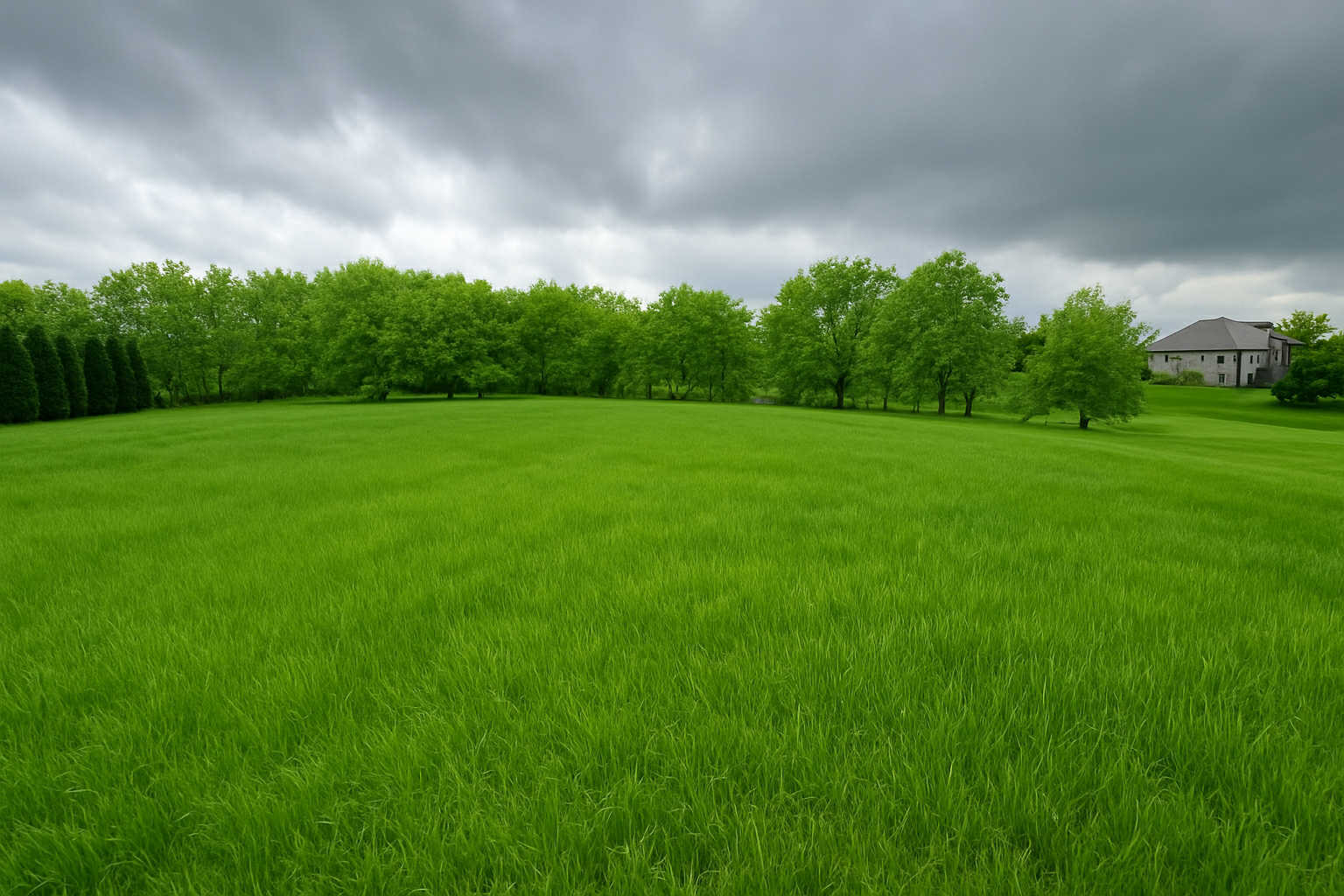 a view of field with trees in the background