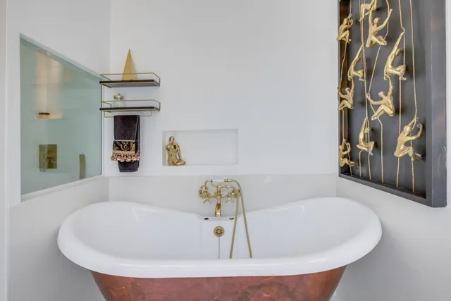 a bathroom with a bathtub