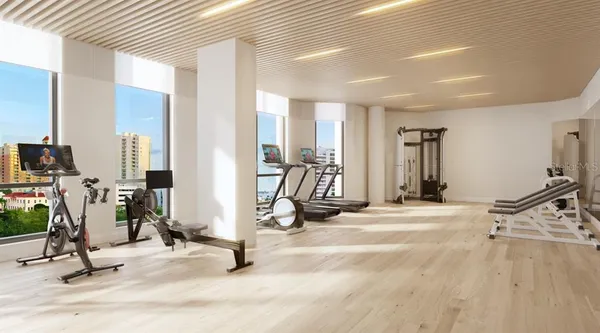 a view of a room with gym equipment