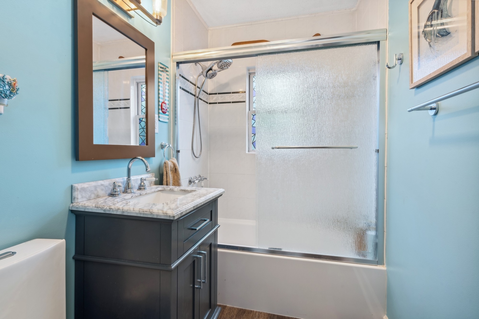 38361 North Primrose Path Spring Grove, IL 60081 - Photo 16 of 30 a bathroom with a granite countertop shower sink and mirror