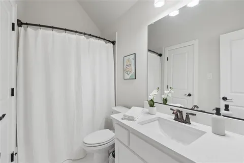 a bathroom with a sink a toilet and a mirror