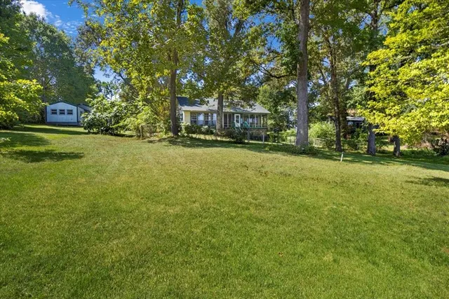 a view of a trees in front of a house
