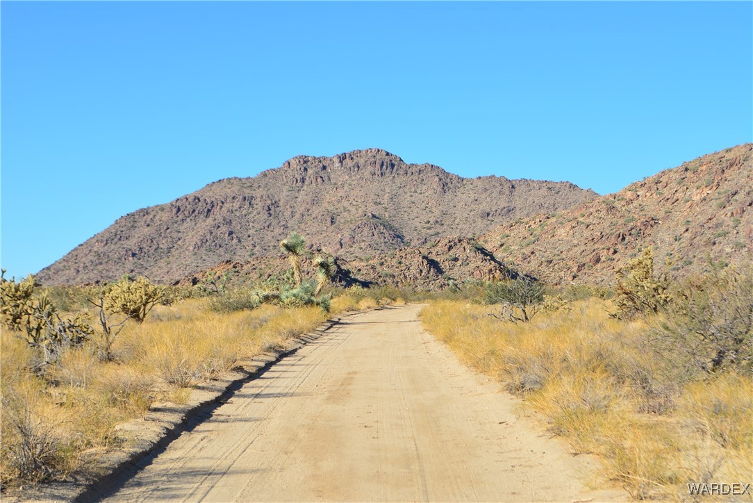 11626 Sherry Road Yucca, AZ 86438 - Photo 37 of 56 a view of a dry yard with mountains in the background