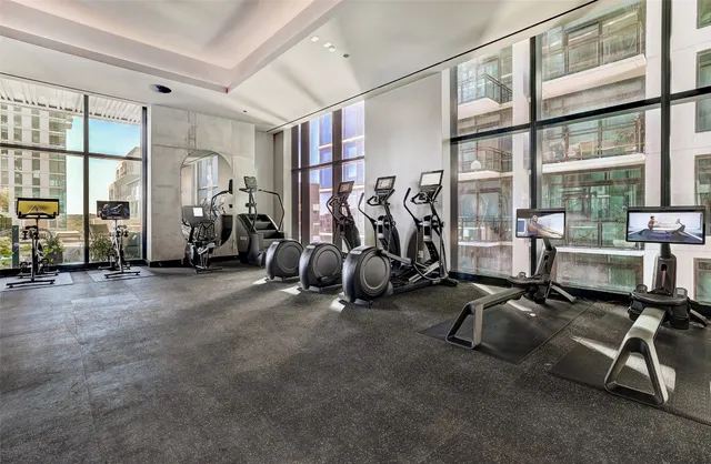 a view of a room with gym equipment