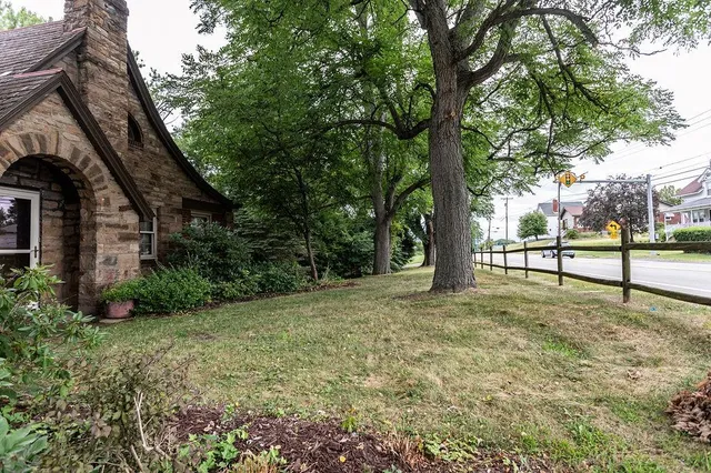 a view of backyard with green space