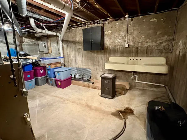 a bathroom with a sink vanity and a mirror