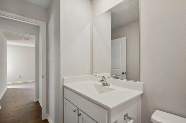 a bathroom with a sink toilet and vanity
