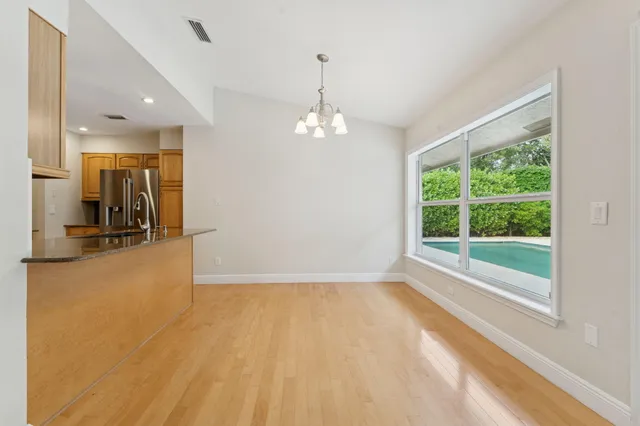 a view of a livingroom with a chandelier