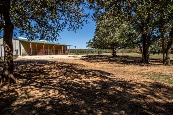a view of a field with an trees