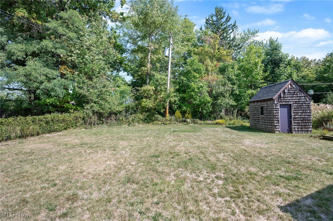View of yard with a shed