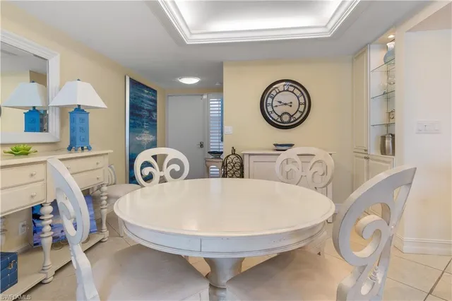 a view of a table and chairs in a room