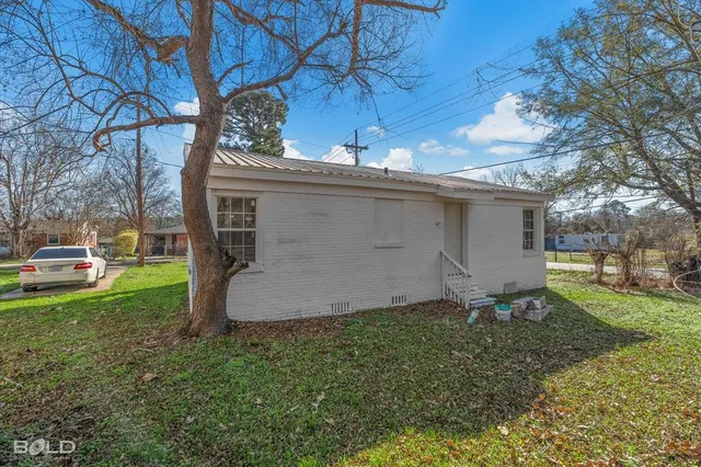 a view of a backyard with a tree