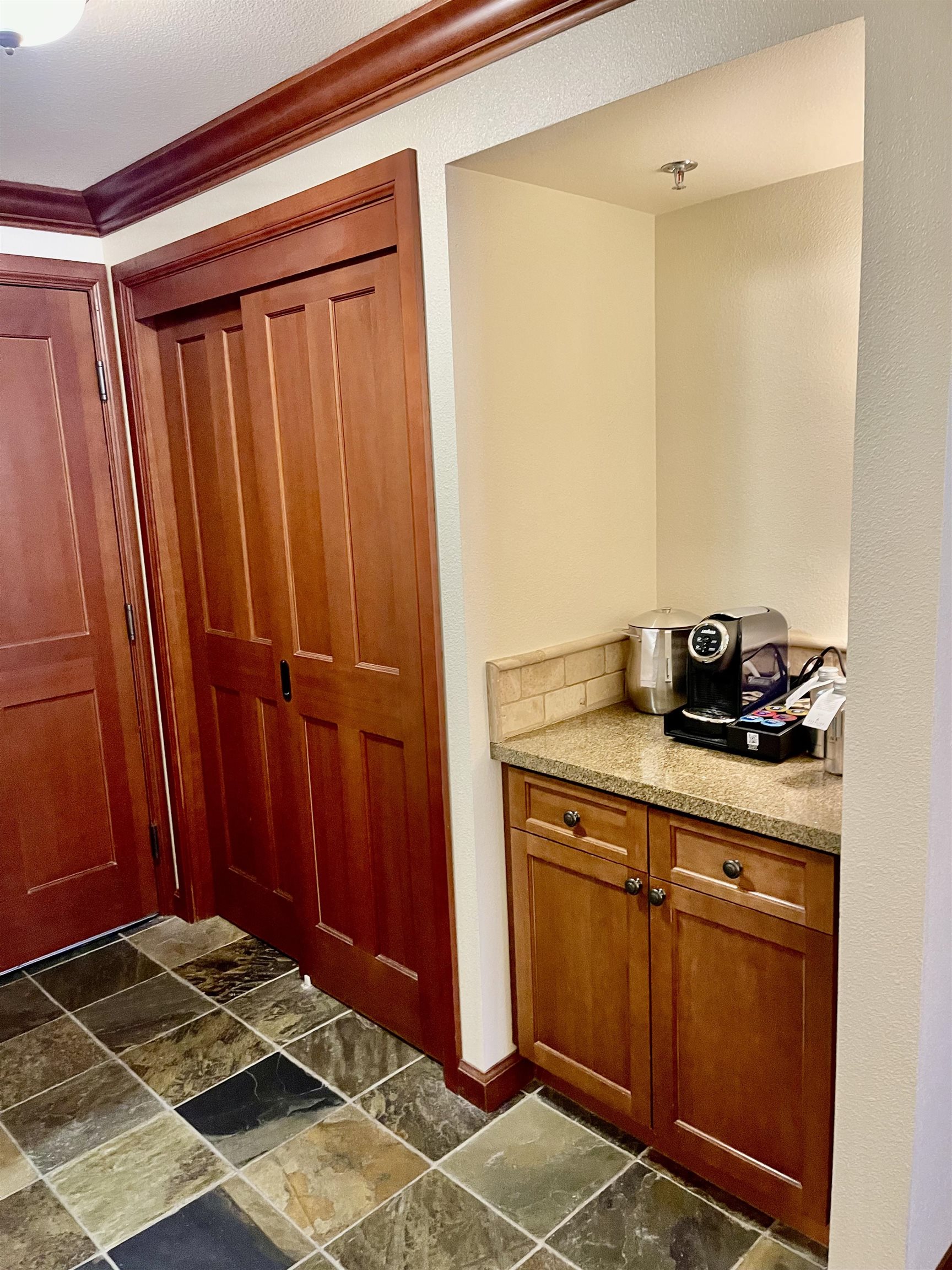 400 Resort Road, Unit 242 244 Olympic Valley, CA 96146 - Photo 20 of 28 a bathroom with a granite countertop sink and a mirror
