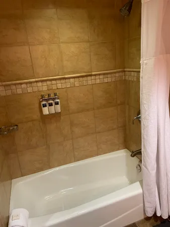 a bathroom with a bathtub