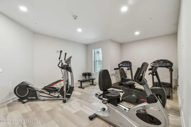 a view of a building with sitting area