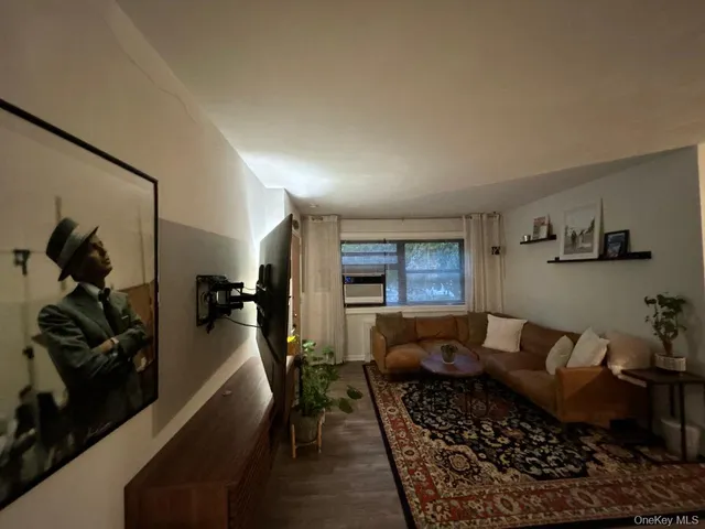 a living room with furniture rug and window