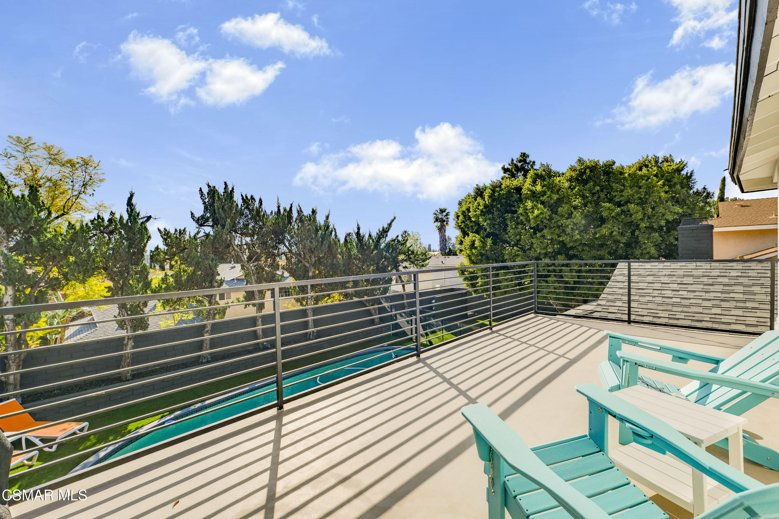19120 Salt Lake Place Porter Ranch, CA 91326 - Photo 26 of 47 a view of outdoor space and deck with wooden floor and fence