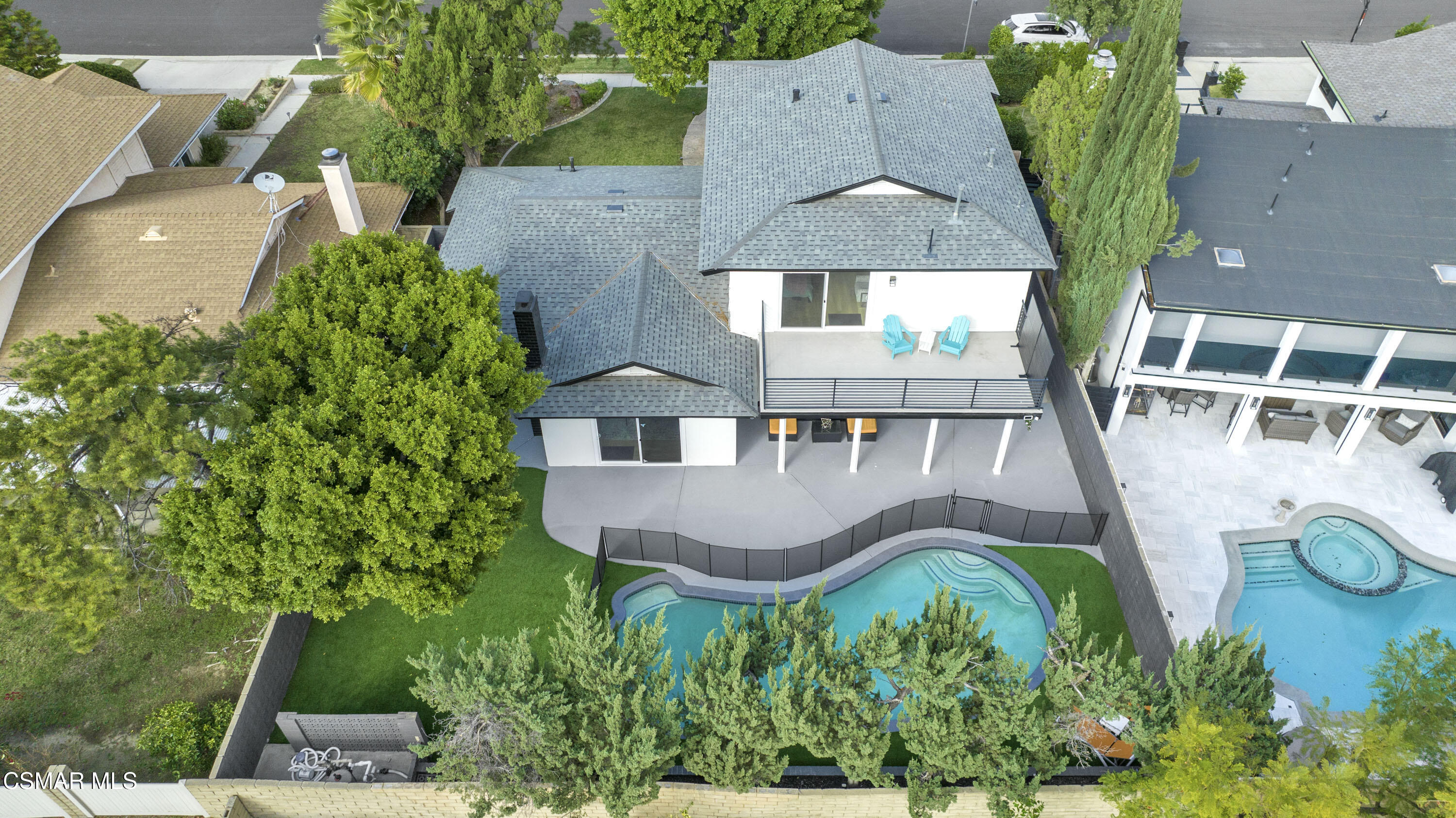 19120 Salt Lake Place Porter Ranch, CA 91326 - Photo 44 of 47 an aerial view of a house with garden space and sitting area