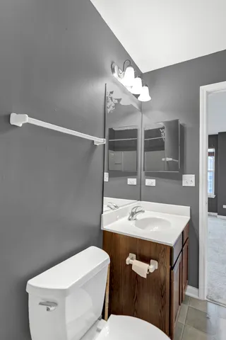 a bathroom with a sink a toilet and a mirror