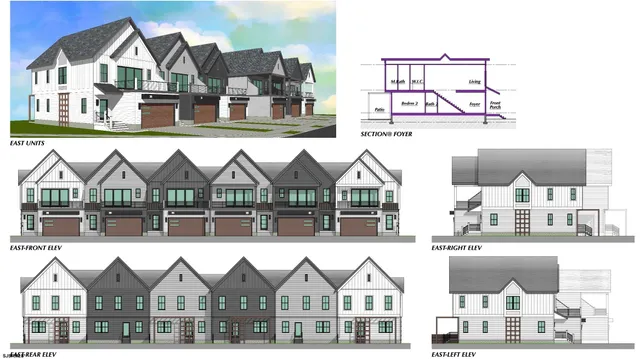 a front view of a house with a yard and seating space