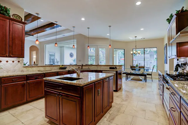 a kitchen with lots of counter top space