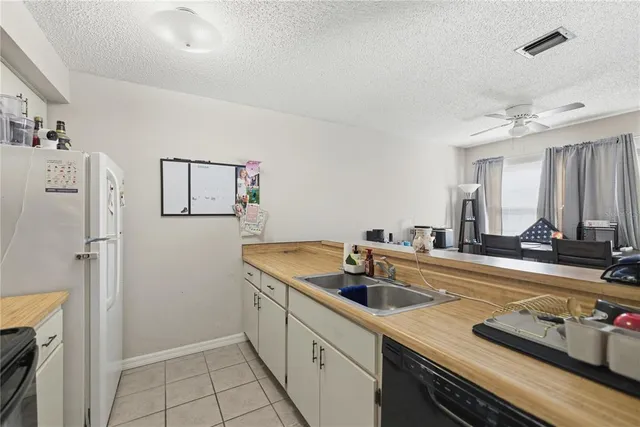 a kitchen with a sink and a refrigerator