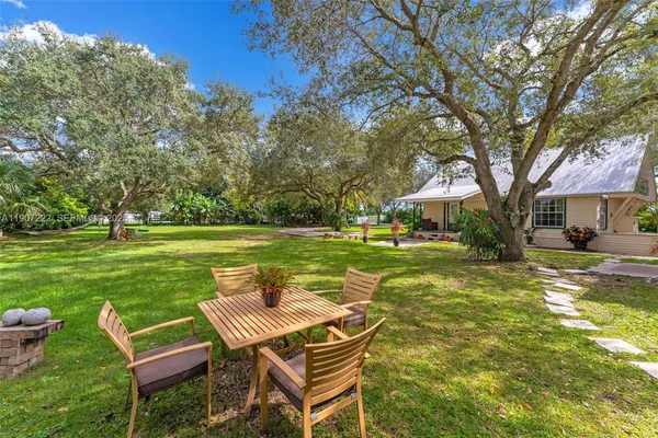 a view of a house with a backyard and a patio