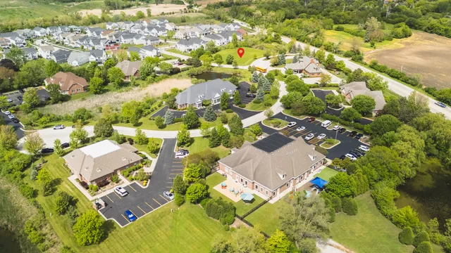 a view of a golf course with lots of green space