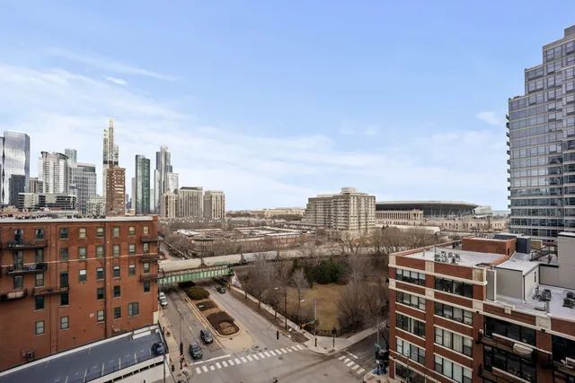 a view of a city with tall buildings